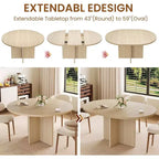 Table à manger ronde extensible de 43,3'' à 59'' pour 4 à 8 personnes, Table à manger ovale de cuisine moderne avec rallonges amovibles, Table de salle à manger, cuisine