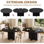 Table à manger ronde extensible de 43,3'' à 59'' pour 4 à 8 personnes, Table à manger ovale de cuisine moderne avec rallonges amovibles, Table de salle à manger, cuisine