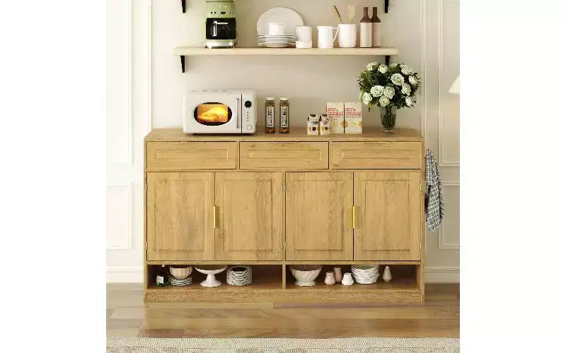 Buffet de Ferme avec 3 Tiroirs et 4 Portes, Meuble de Rangement Multi-Fonctionnel avec Étagère Réglable, Armoire de Cuisine