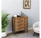 Commode 4 tiroirs style industriel, organiseur de rangement en bois brun rustique avec cadre en acier robuste