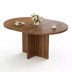 Extendable Oval Dining Table for 4-8, 59 Walnut Kitchen Table, Space-Saving Round to Oval Design for Dining Room or Kitchen