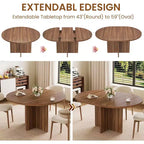 Table à manger ovale extensible pour 4 à 8 personnes, table de cuisine 59" en noyer, design rond à ovale peu encombrant pour salle à manger ou cuisine
