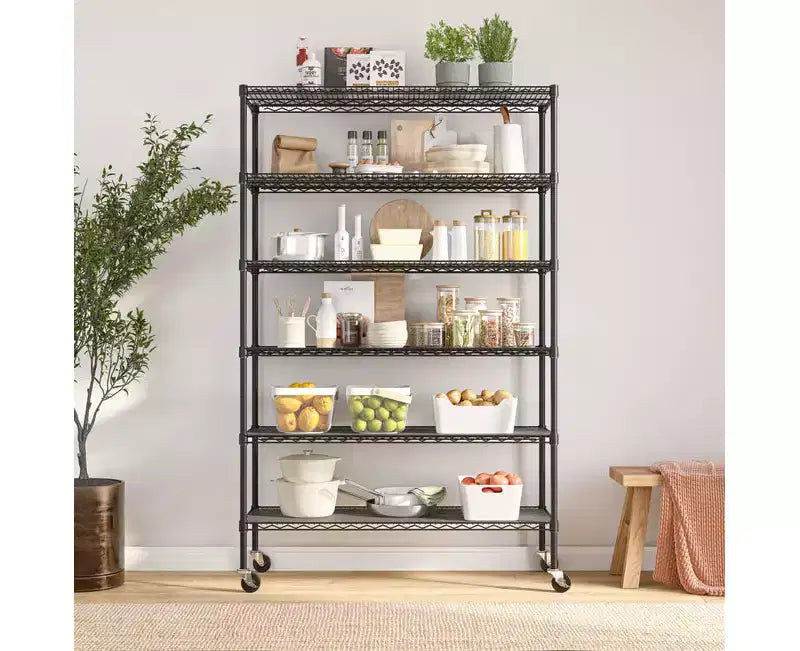 Étagère métallique à 6 niveaux certifiée NSF, 122 x 46 cm, avec roulettes