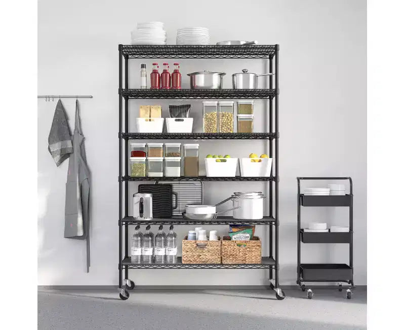 Étagère métallique à 6 niveaux certifiée NSF, 122 x 46 cm, avec roulettes