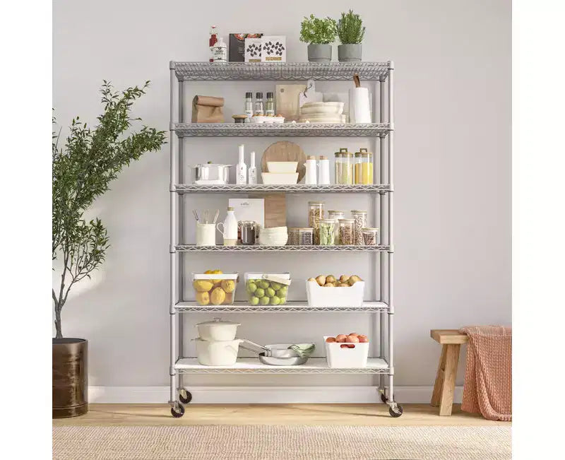 Étagère métallique à 6 niveaux certifiée NSF, 122 x 46 cm, avec roulettes