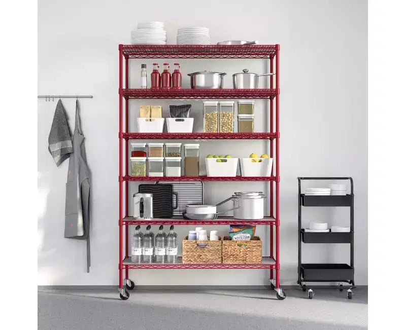 Étagère métallique à 6 niveaux certifiée NSF, 122 x 46 cm, avec roulettes