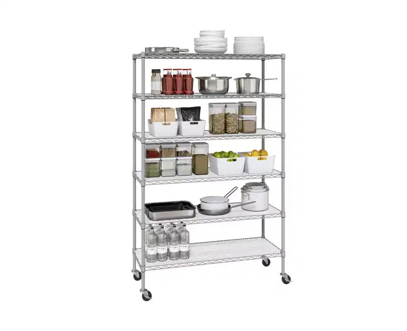 Étagère métallique à 6 niveaux certifiée NSF, 122 x 46 cm, avec roulettes