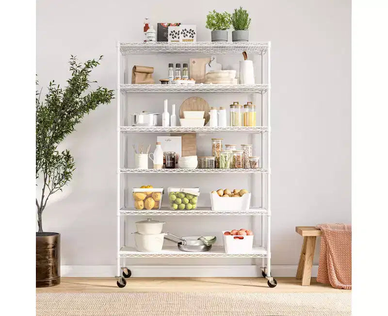 Étagère métallique à 6 niveaux certifiée NSF, 122 x 46 cm, avec roulettes