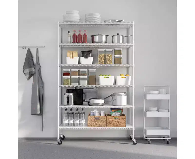 Étagère métallique à 6 niveaux certifiée NSF, 122 x 46 cm, avec roulettes