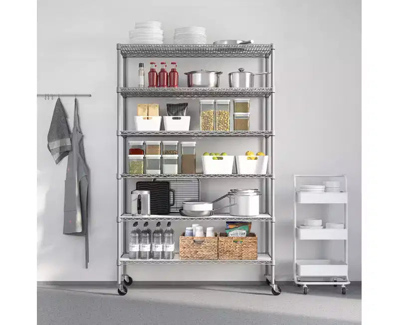 Étagère métallique à 6 niveaux certifiée NSF, 122 x 46 cm, avec roulettes