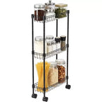 3 Tier Slim Rolling Storage Cart,Metal Utility Cart with Wheels, Adjustable Shelving Unit Basket for Kitchen Bathroom Laundry Room Narrow Corner