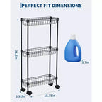 Chariot de rangement fin à 3 niveaux, chariot utilitaire en métal avec roulettes, étagère de rangement réglable avec panier pour cuisine, salle de bain, buanderie, coin étroit