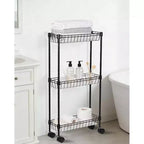 Chariot de rangement fin à 3 niveaux, chariot utilitaire en métal avec roulettes, étagère de rangement réglable avec panier pour cuisine, salle de bain, buanderie, coin étroit