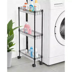 Chariot de rangement fin à 3 niveaux, chariot utilitaire en métal avec roulettes, étagère de rangement réglable avec panier pour cuisine, salle de bain, buanderie, coin étroit