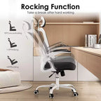 Chaise de bureau ergonomique, chaise pivotante avec support lombaire réglable, accoudoirs relevables, appuie-tête et dossier en maille