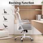 Chaise de bureau ergonomique, chaise pivotante avec support lombaire réglable, accoudoirs relevables, appuie-tête et dossier en maille