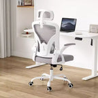 Chaise de bureau ergonomique, chaise pivotante avec support lombaire réglable, accoudoirs relevables, appuie-tête et dossier en maille
