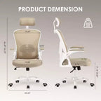 Chaise de bureau ergonomique, chaise pivotante avec support lombaire réglable, accoudoirs relevables, appuie-tête et dossier en maille