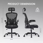 Chaise de bureau ergonomique, chaise pivotante avec support lombaire réglable, accoudoirs relevables, appuie-tête et dossier en maille
