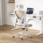Chaise de bureau ergonomique, chaise pivotante avec support lombaire réglable, accoudoirs relevables, appuie-tête et dossier en maille
