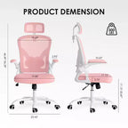 Chaise de bureau ergonomique, chaise pivotante avec support lombaire réglable, accoudoirs relevables, appuie-tête et dossier en maille