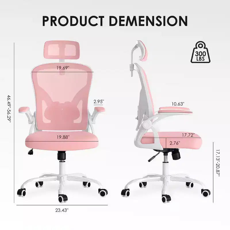 Chaise de bureau ergonomique, chaise pivotante avec support lombaire réglable, accoudoirs relevables, appuie-tête et dossier en maille