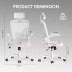 Chaise de bureau ergonomique, chaise pivotante avec support lombaire réglable, accoudoirs relevables, appuie-tête et dossier en maille