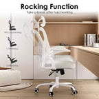 Chaise de bureau ergonomique, chaise pivotante avec support lombaire réglable, accoudoirs relevables, appuie-tête et dossier en maille