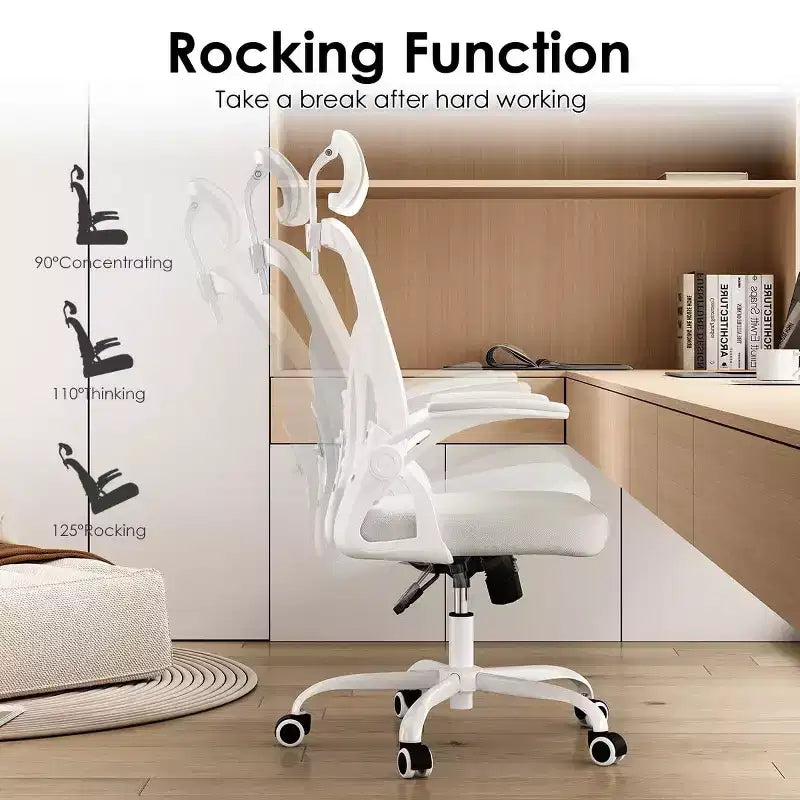 Chaise de bureau ergonomique, chaise pivotante avec support lombaire réglable, accoudoirs relevables, appuie-tête et dossier en maille