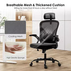 Chaise de bureau ergonomique, chaise pivotante avec support lombaire réglable, accoudoirs relevables, appuie-tête et dossier en maille
