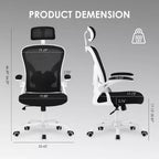 Chaise de bureau ergonomique, chaise pivotante avec support lombaire réglable, accoudoirs relevables, appuie-tête et dossier en maille
