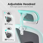 Chaise de bureau ergonomique, chaise pivotante avec support lombaire réglable, accoudoirs relevables, appuie-tête et dossier en maille