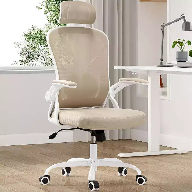 Chaise de bureau ergonomique, chaise pivotante avec support lombaire réglable, accoudoirs relevables, appuie-tête et dossier en maille