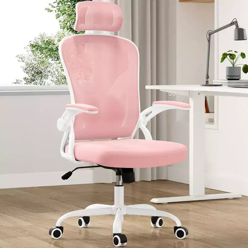 Chaise de bureau ergonomique, chaise pivotante avec support lombaire réglable, accoudoirs relevables, appuie-tête et dossier en maille