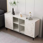 Meuble de Rangement Buffet, Cabinet de Rangement Rétro à 2 Portes, Buffet de Ferme Sculpté avec Porte Coulissante à Pousser-Tirer