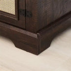 Meuble TV de ferme, pour écrans jusqu'à 70 pouces, meuble de divertissement en bois avec 2 étagères ouvertes et 2 portes en rotin, table console pour salon