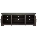 Meuble TV de ferme, pour écrans jusqu'à 70 pouces, meuble de divertissement en bois avec 2 étagères ouvertes et 2 portes en rotin, table console pour salon