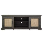 Meuble TV de ferme, pour écrans jusqu'à 70 pouces, meuble de divertissement en bois avec 2 étagères ouvertes et 2 portes en rotin, table console pour salon