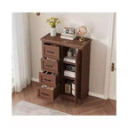 Commode de 45,7 po avec 4 tiroirs et une porte, armoire de rangement verticale autoportante pour chambre à coucher, noyer