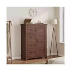 Commode de 45,7 po avec 4 tiroirs et une porte, armoire de rangement verticale autoportante pour chambre à coucher, noyer