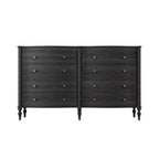 Commode Vintage à Façade Courbe avec 8 Tiroirs, Boutons en Bronze et Coiffeuse, Noir ou Chêne Clair