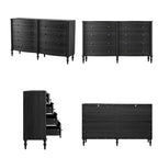 Commode Vintage à Façade Courbe avec 8 Tiroirs, Boutons en Bronze et Coiffeuse, Noir ou Chêne Clair