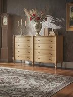 Commode Vintage à Façade Courbe avec 8 Tiroirs, Boutons en Bronze et Coiffeuse, Noir ou Chêne Clair