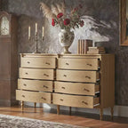Commode Vintage à Façade Courbe avec 8 Tiroirs, Boutons en Bronze et Coiffeuse, Noir ou Chêne Clair