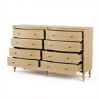 Commode Vintage à Façade Courbe avec 8 Tiroirs, Boutons en Bronze et Coiffeuse, Noir ou Chêne Clair