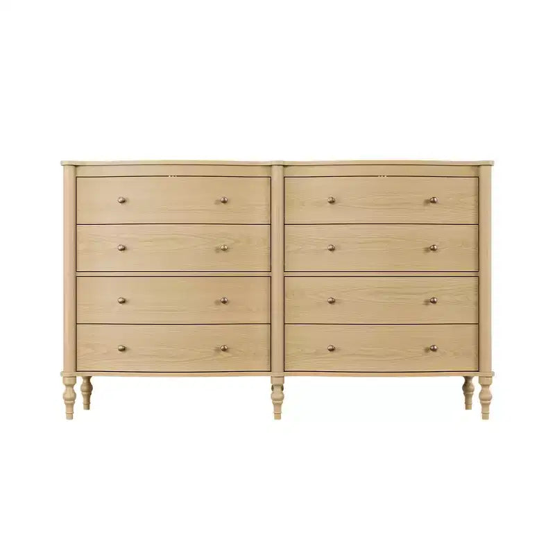 Commode Vintage à Façade Courbe avec 8 Tiroirs, Boutons en Bronze et Coiffeuse, Noir ou Chêne Clair