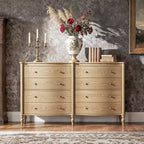 Commode Vintage à Façade Courbe avec 8 Tiroirs, Boutons en Bronze et Coiffeuse, Noir ou Chêne Clair