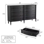 Commode Vintage à Façade Courbe avec 8 Tiroirs, Boutons en Bronze et Coiffeuse, Noir ou Chêne Clair