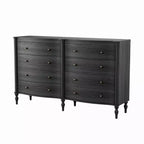 Commode Vintage à Façade Courbe avec 8 Tiroirs, Boutons en Bronze et Coiffeuse, Noir ou Chêne Clair