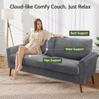 Causeuse moderne du milieu du siècle, canapé rétro de 172 cm avec assise profonde de 61 cm et support en bois massif de 360 kg